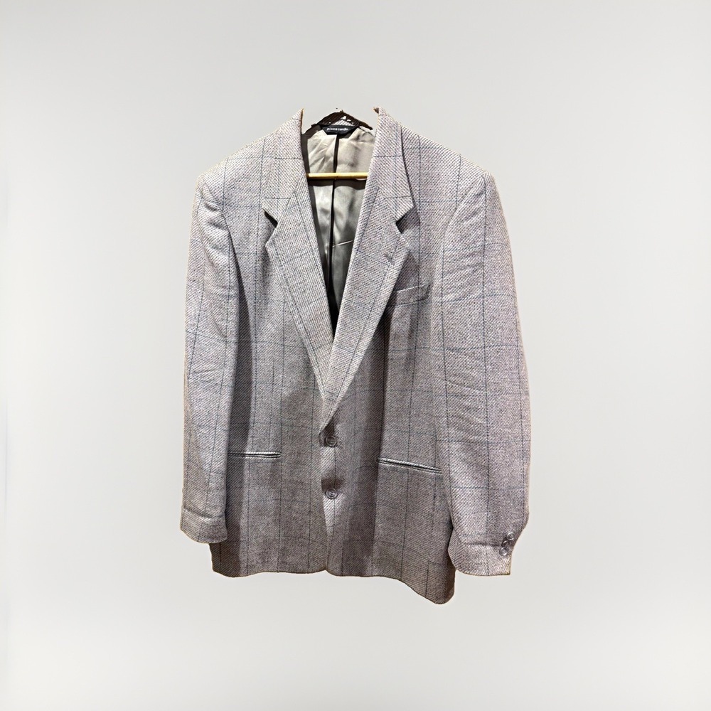 Pierre Cardin Men's Gray Plaid Tuxedo Blazer XL Wool 2-Button Notch Lapel